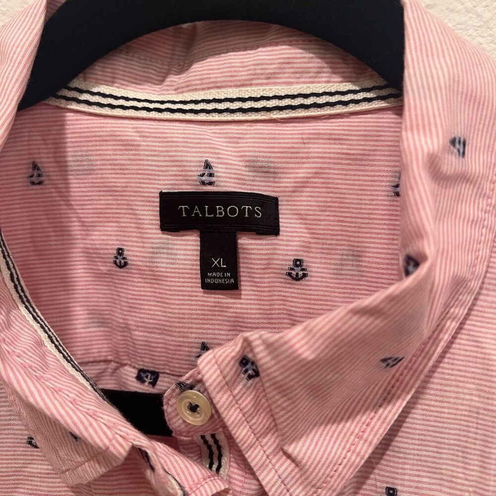 Talbots Preppy Nautical Novelty Anchor Sailboat Long Sleeve Button-Up Shirt XL - Picture 2 of 6